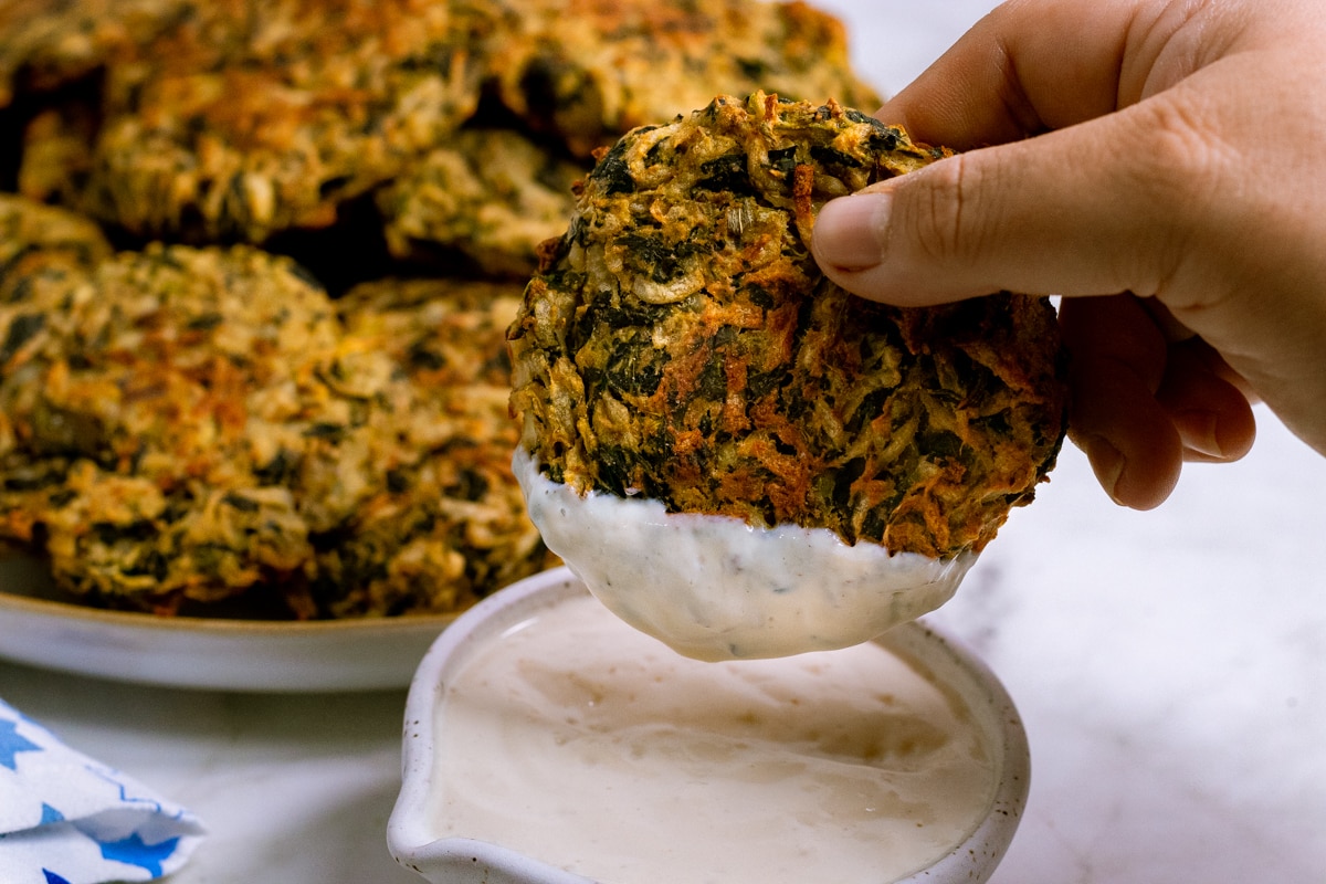 Oil-free Spinach Artichoke Latkes - Vegan and Oil-free Recipes