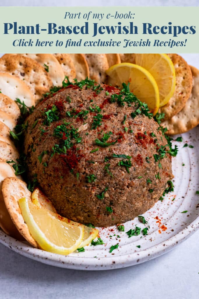 Vegan Pate on a plate with text promoting recipe ebook
