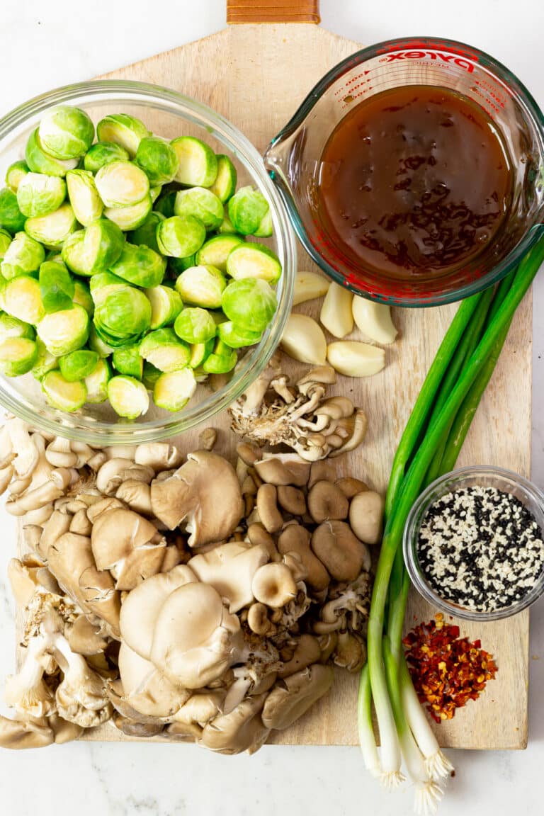 Vegan Chik'n Teriyaki with Oyster Mushrooms and Brussels Sprouts