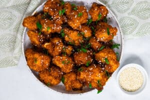 Vegan Gluten-free Teriyaki Cauliflower Wings piled in a bowl