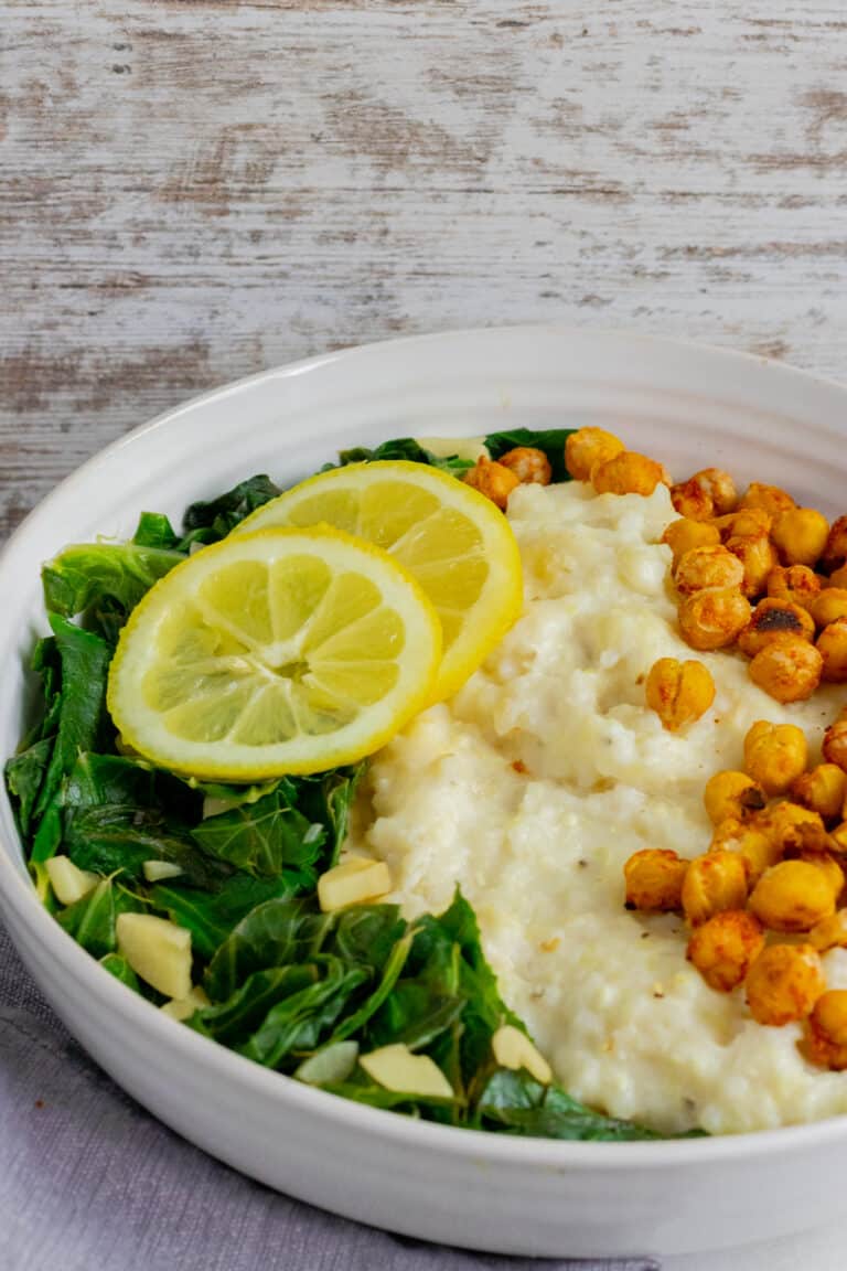 Vegan Cheesy Grits Breakfast Bowl with Crispy Chickpeas ZardyPlants