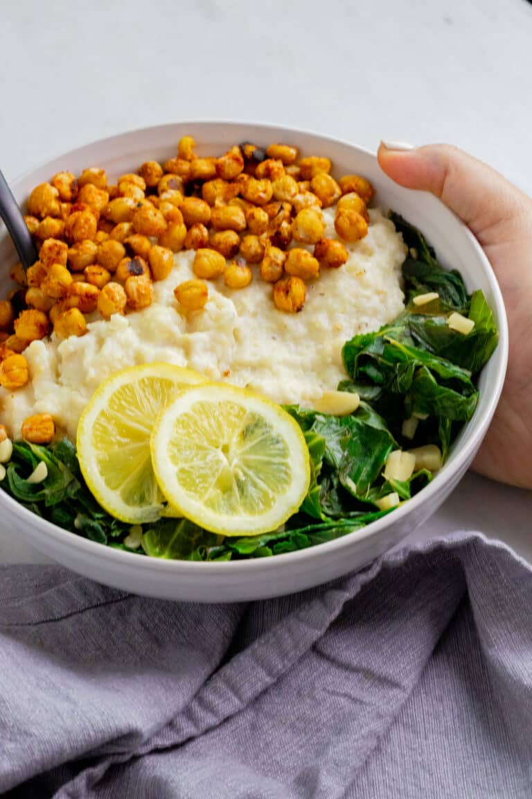 Vegan Cheesy Grits Breakfast Bowl with Crispy Chickpeas ZardyPlants