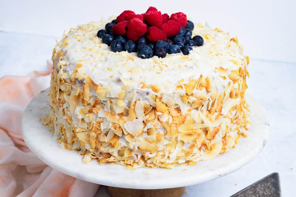 Coconut Cake topped with fruit