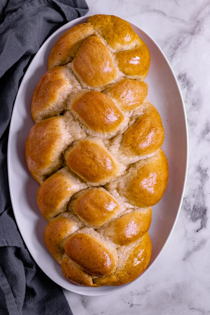 Vegan Challah on a serving plater