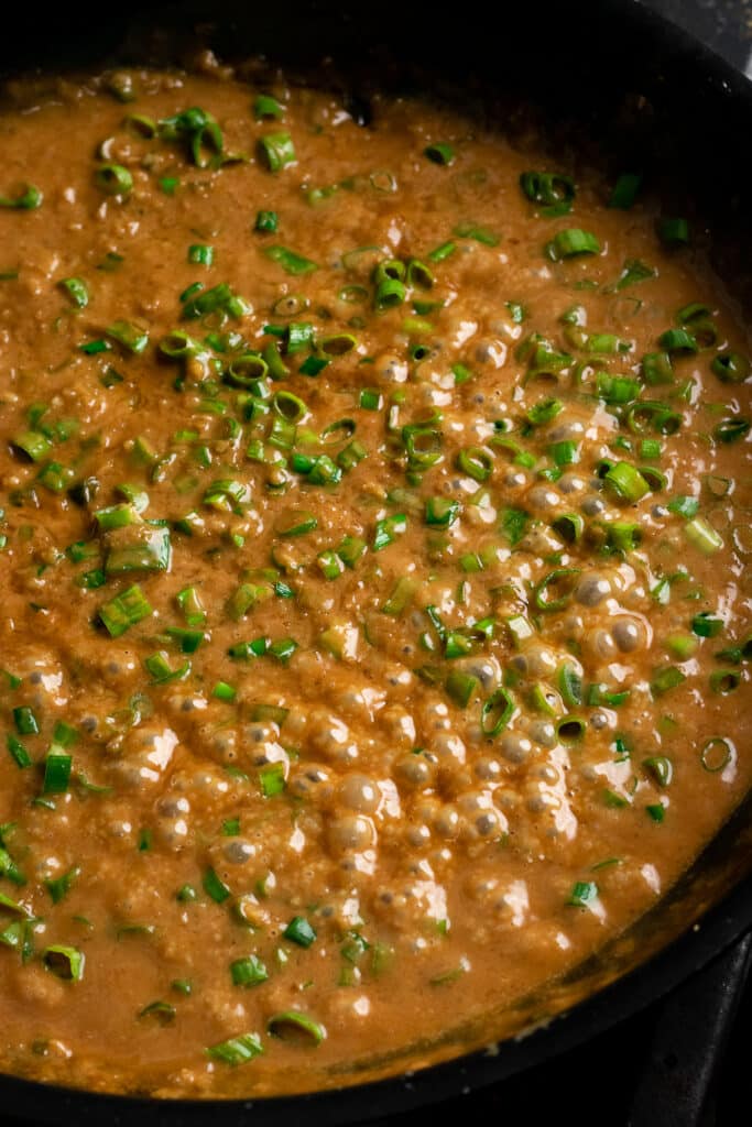 Garlic sauce cooking in a pan