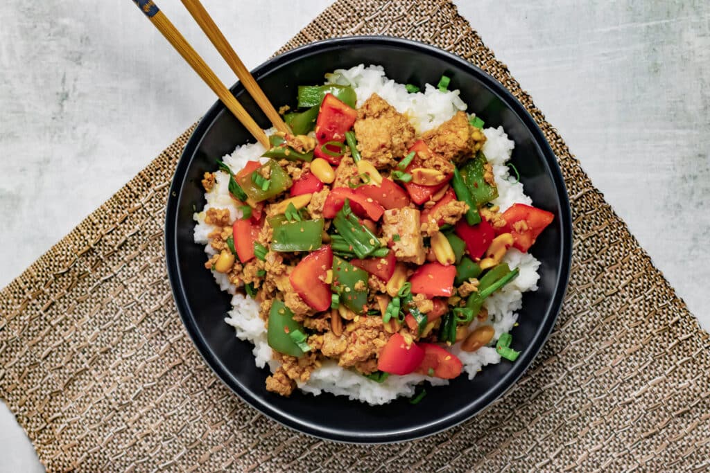 Vegan Kung Pao in a bowl