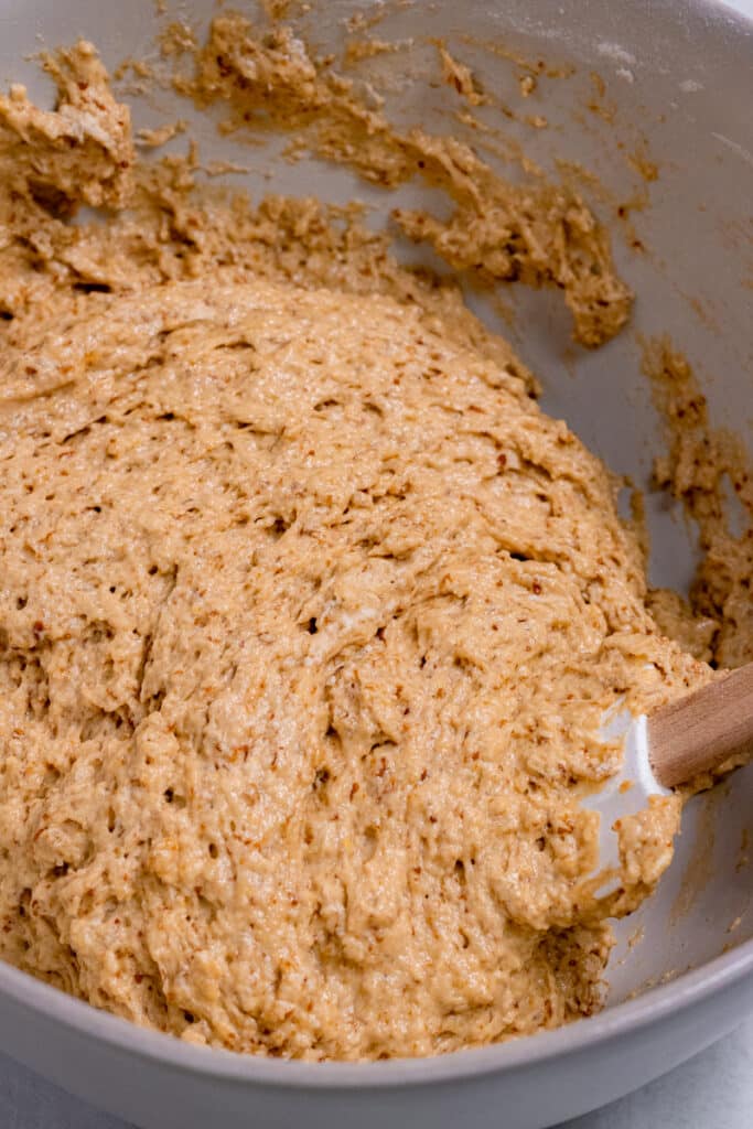 Cake ingredients mixed in a bowl