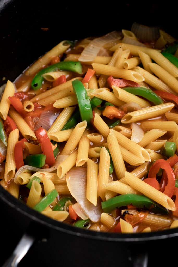 Pasta and vegetables in a pot