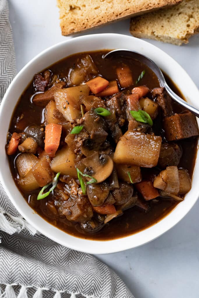 Vegan Beef Stew in a bowl