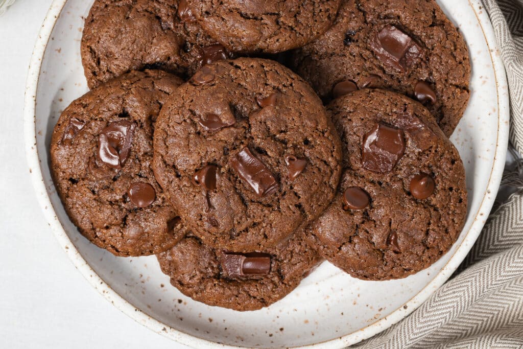 Double Chocolate Chip Cookies on a plate