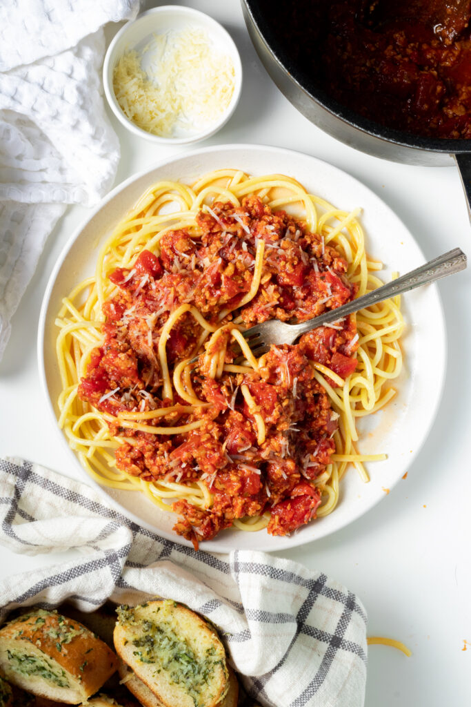 A plate of vegan spaghetti
