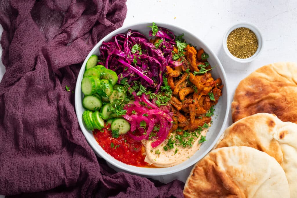 Vegan Shawarma Bowl with Pita Bread