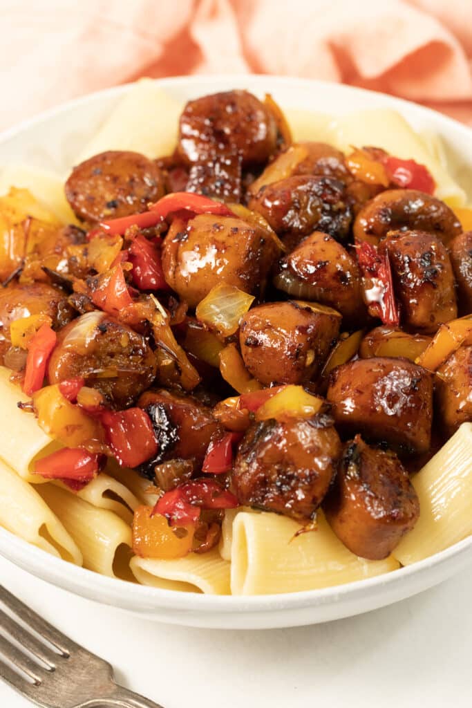 Pasta with Peppers and Italian Seitan Sausage