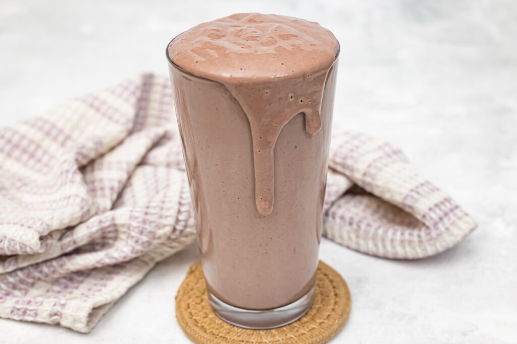 Chocolate Tofu Smoothie in a glass.
