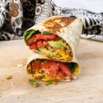 Shredded tofu in a burrito.