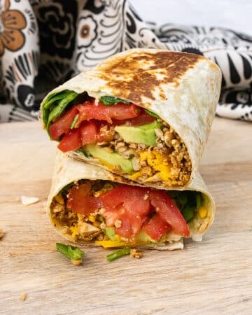 Shredded tofu in a burrito.